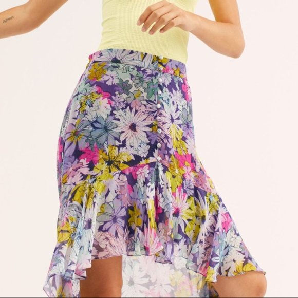 Rococo Sand Tallia Purple Floral Ruffle Button High Low Skirt - Picture 6 of 6